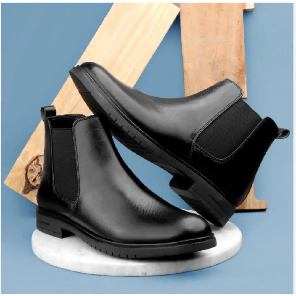 Synthetic Leather Black Chelsea Boots