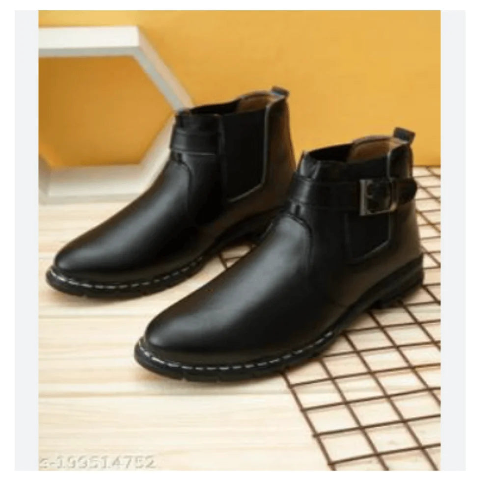 Stylish Men’s Black Ankle Boots with Buckle Strap | Formal & Casual Wear