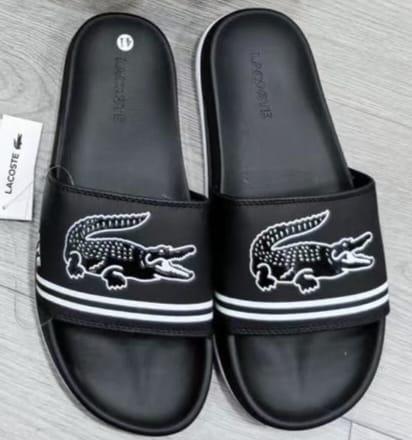 Lacoste Croco Synthetic Slides - Black and White
