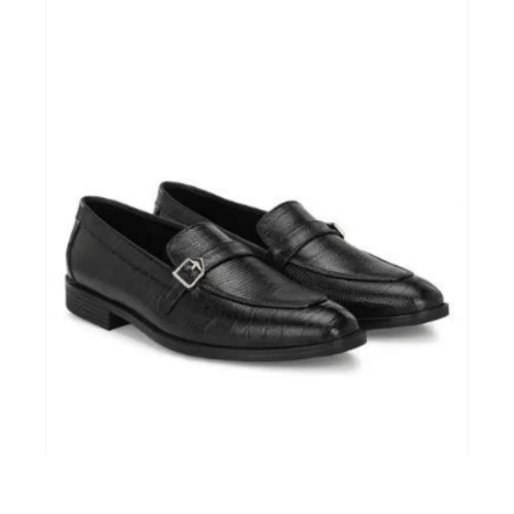 Black Textured Monk Loafer